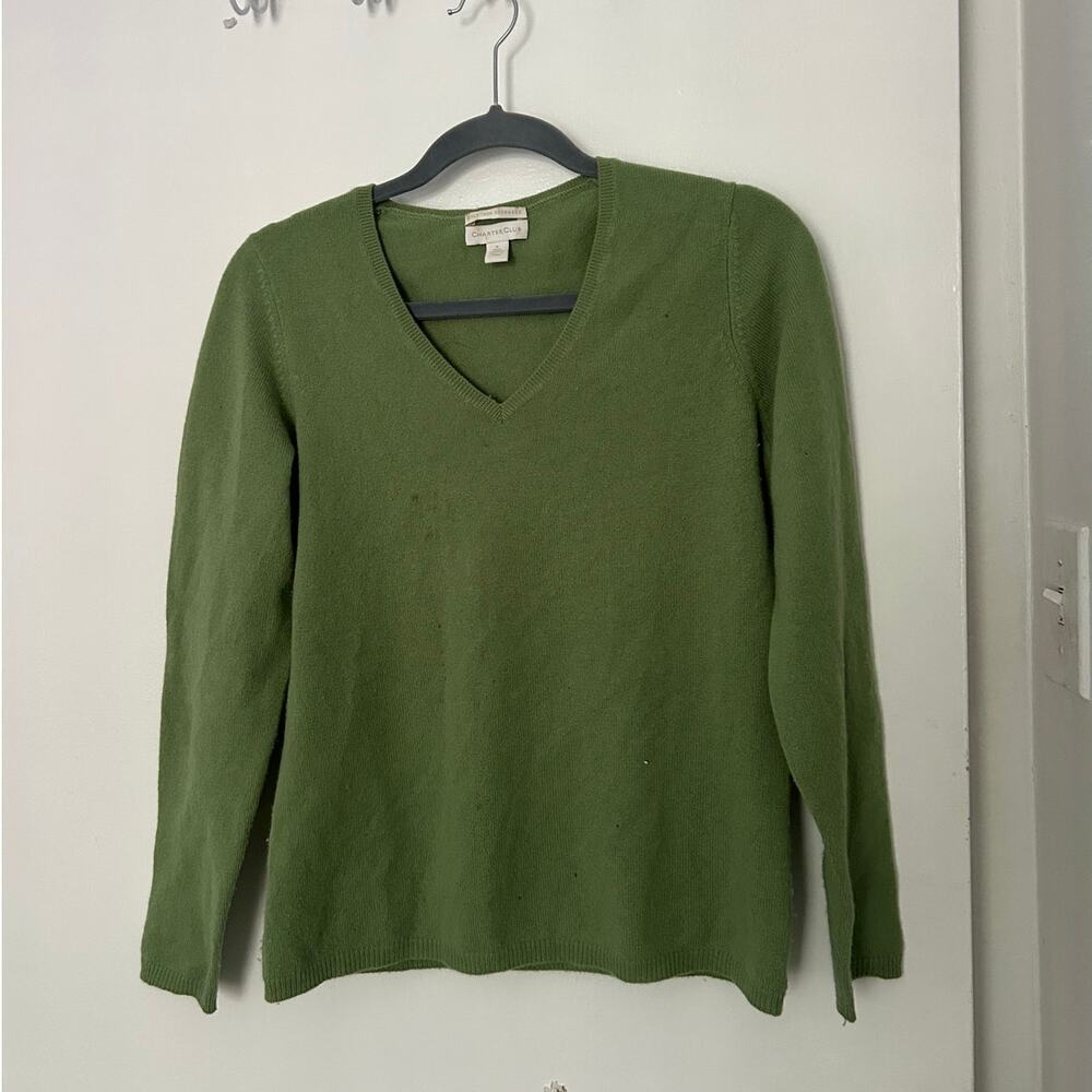 Charter Club Cashmere 100% Cashmere Green V-Neck Sweater
